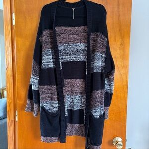 Free People Black and Mauve Striped Cardigan